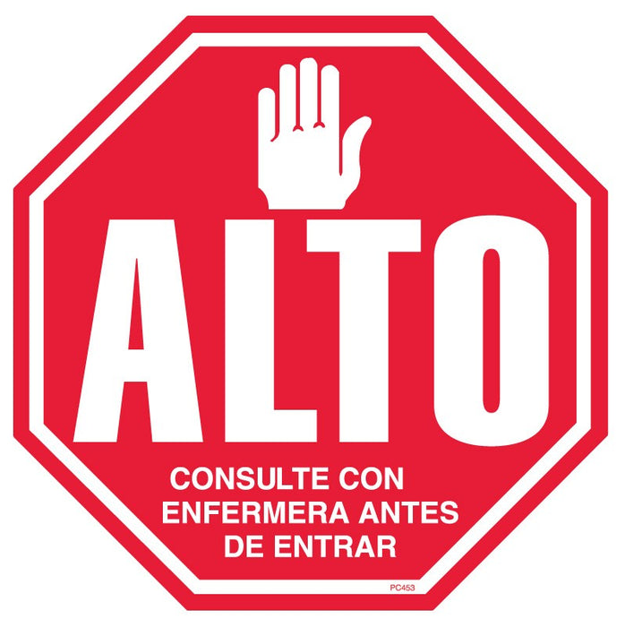 Medical Labels - Stop Sign Infection Control Labels, 6" x 6",Spanish