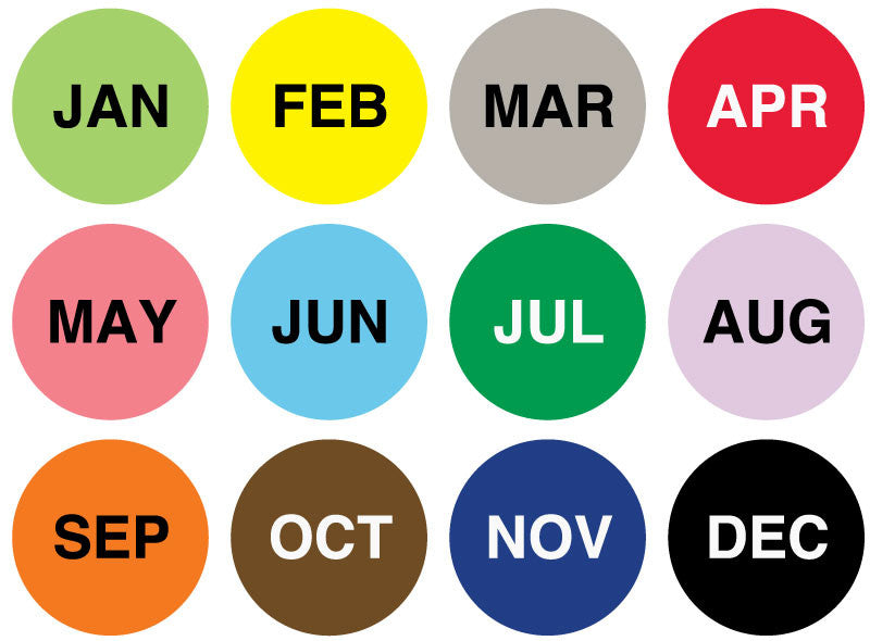 Medical Labels - Inventory Month Kit, 12 Month Rolls, 500/Roll, 1" Rnd