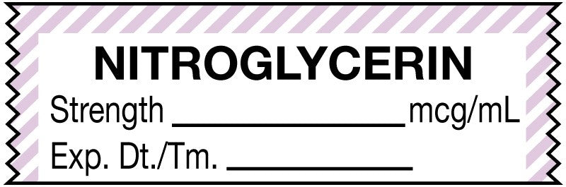 Medical Labels - Anesthesia Tape, Nitroglycerine mcg/mL, 1-1/2" x 1/2"