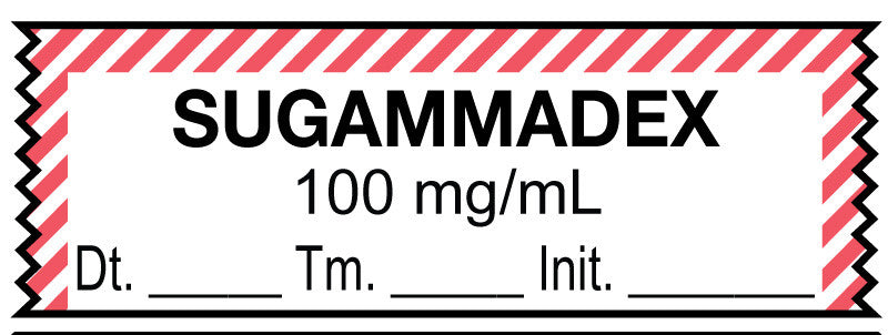 Medical Labels - Anesthesia Tape, SUGAMMADEX 100 mg/mL 1-1/2X1/2"