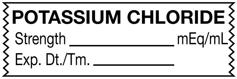 Medical Labels - Anesthesia Tape, Potassium Chloride mEq/mL , 1-1/2" x 1/2"